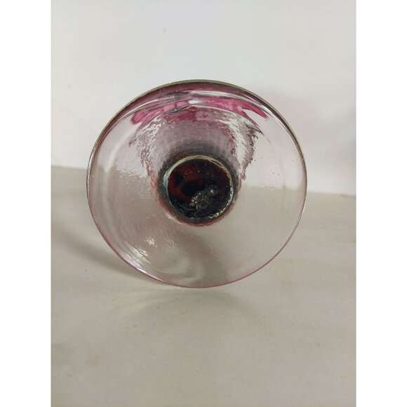 Antique Ribbed Cranberry Glass Vase w/ Applied Rigaree Ruffled Edge - Picture 4 of 4